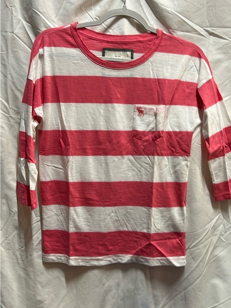 Abercrombie & Fitch Women Quarter Sleeve Striped Tee - Pink & White